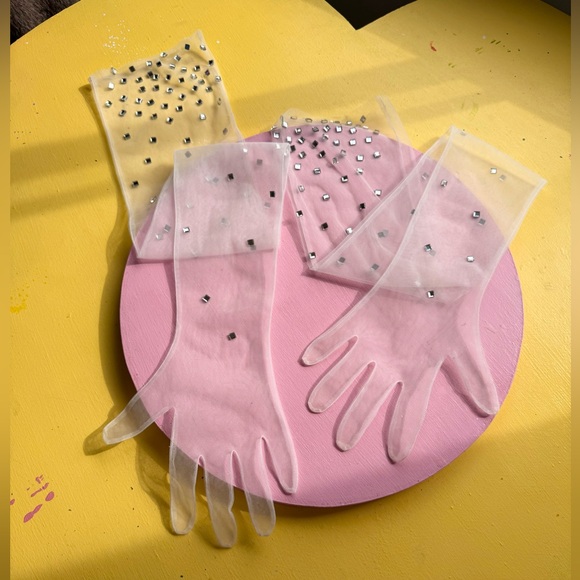 Sheer Rhinestone Opera Gloves ✧ - Picture 1 of 5